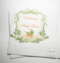 Baby Carriage Watercolor Crest Monogram Green Bow Baby Shower Personalized Cocktail, Luncheon or Dinner Napkins Set of 25