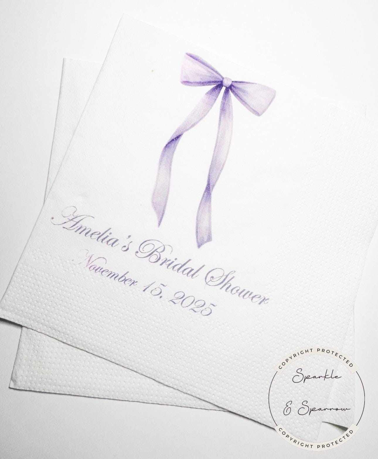 She's Tying the Knot Purple Bow Bridal Shower Personalized Bridal Napkins Purple Bow Wedding Cocktail, Luncheon or Dinner Napkins Set of 25