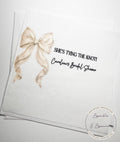 She's Tying the Knot White Bow Bridal Shower Personalized Bridal Napkins White Bow Wedding Cocktail, Luncheon or Dinner Napkins Set of 25