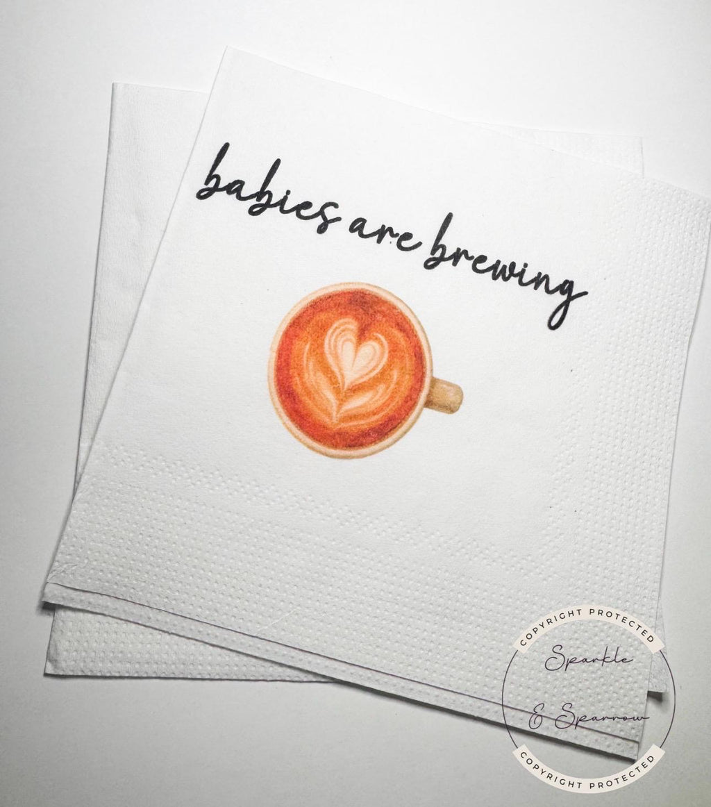 Babies are Brewing Baby Shower Coffee Bar Twins Coffee Baby Shower Baby Brunch Cocktail, Luncheon or Dinner Napkins Set of 25
