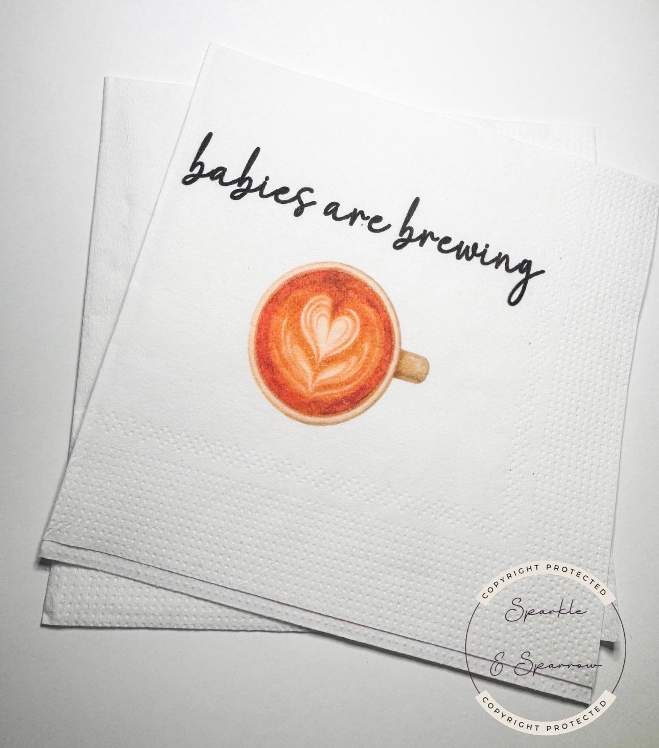 Babies are Brewing Baby Shower Coffee Bar Twins Coffee Baby Shower Baby Brunch Cocktail, Luncheon or Dinner Napkins Set of 25