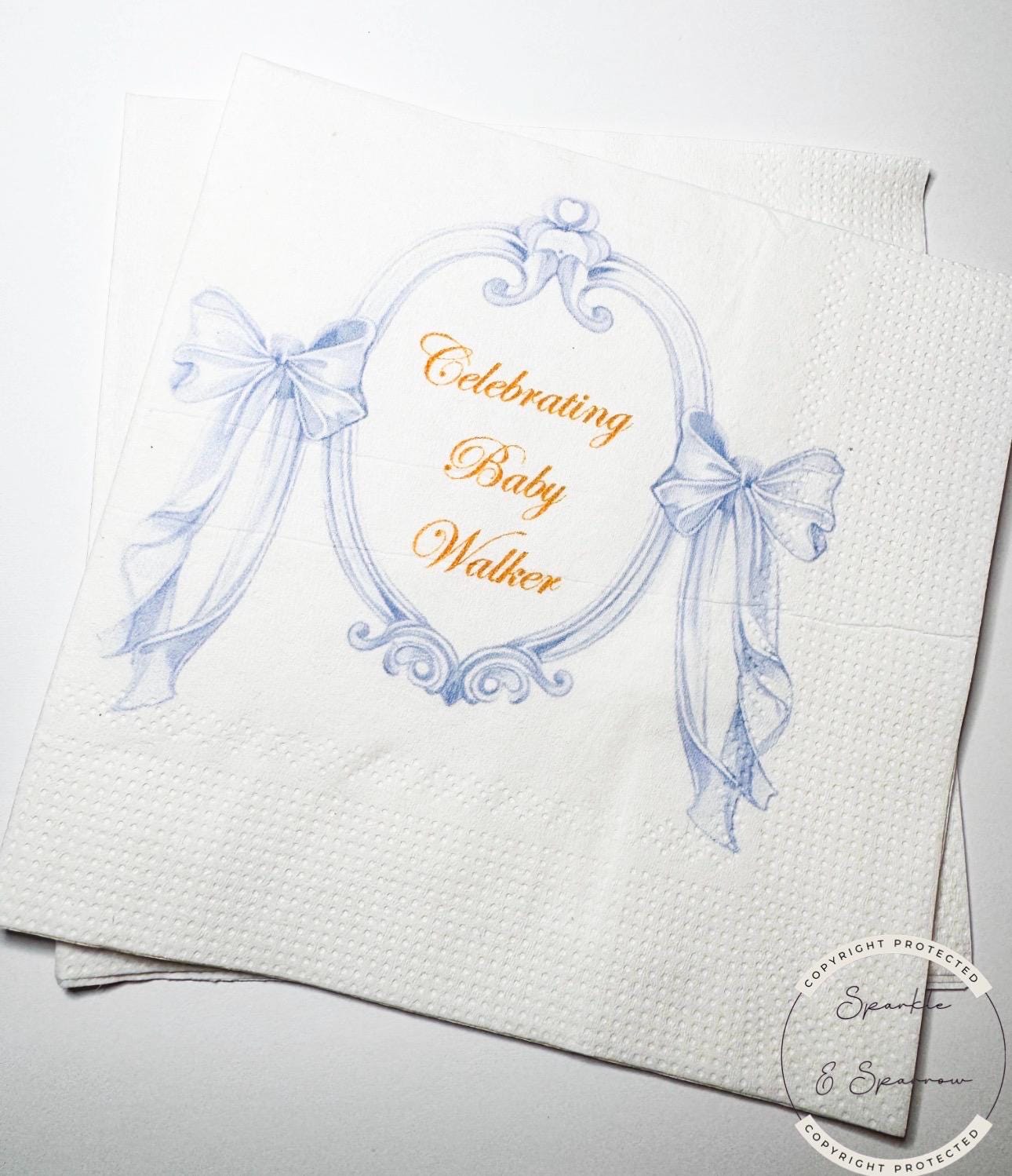 Blue Bow Baby Shower Napkins Classic Preppy Blue Baby Shower Spring Baby It’s a Boy Blue Boy Baby Shower Table Decor Personalized Napkins