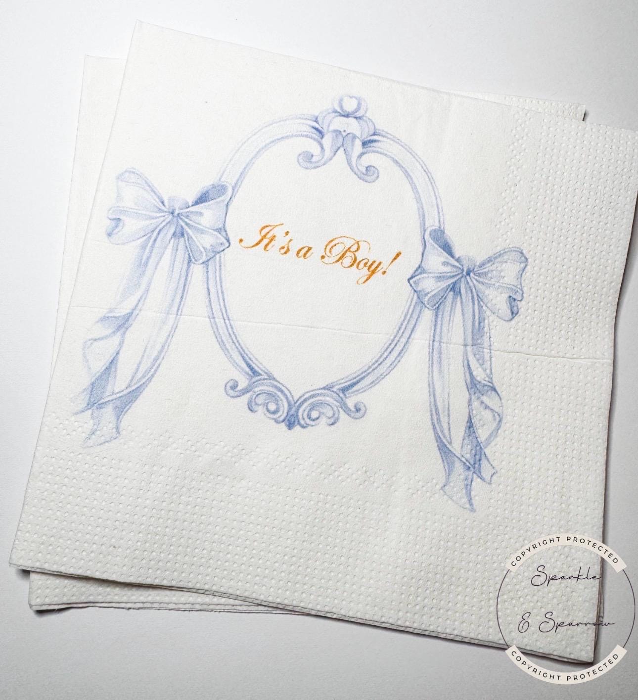 Blue Bow Baby Shower It’s a Boy Blue Boy Baby Shower Napkins Preppy Chic Baby Cocktail, Luncheon or Dinner Napkins Set of 25