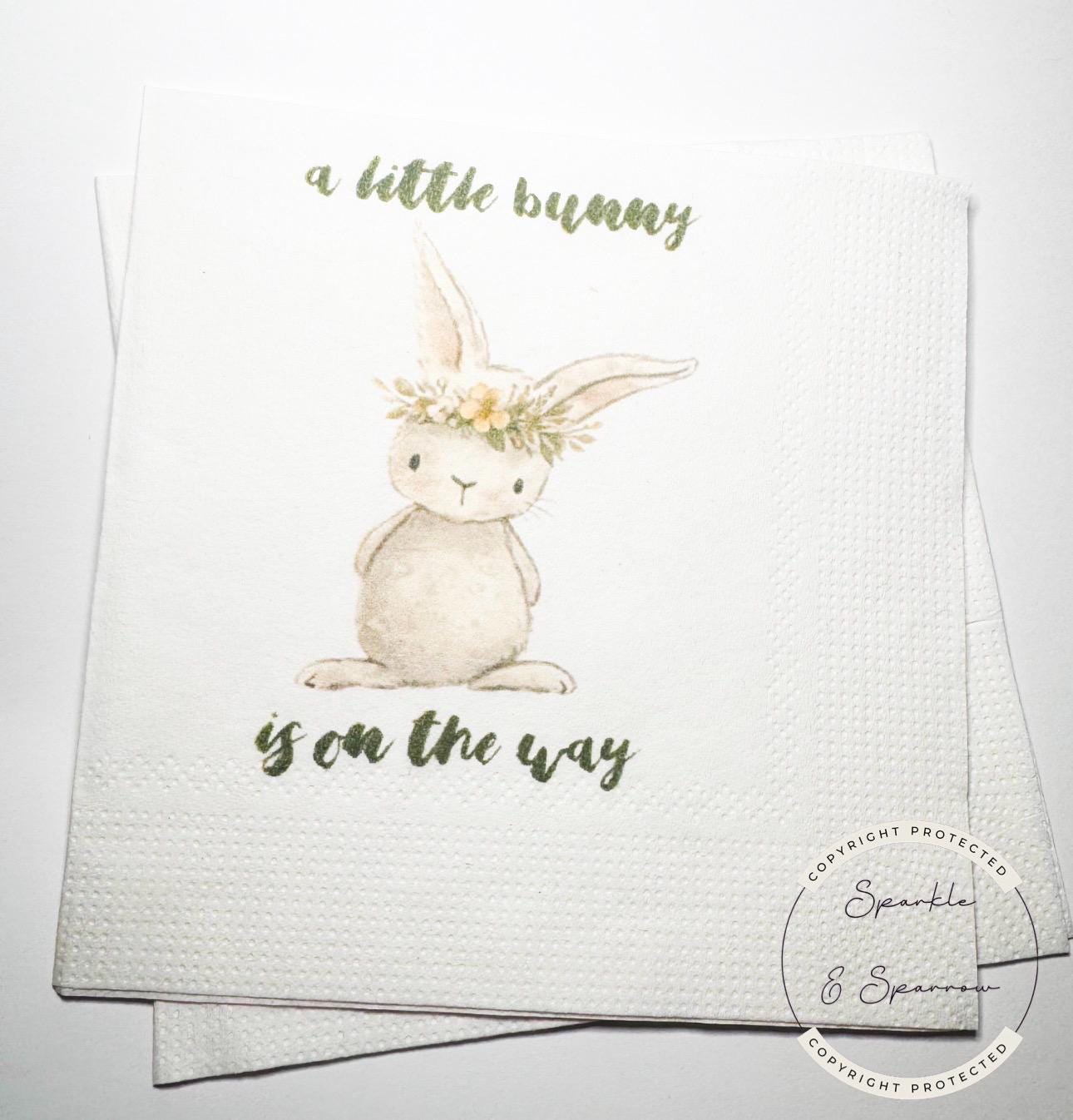 Bunny Baby Shower A Little Bunny is on the Way Easter Spring Baby Shower Gender Neutral Baby Cocktail, Luncheon or Dinner Napkins Set of 25
