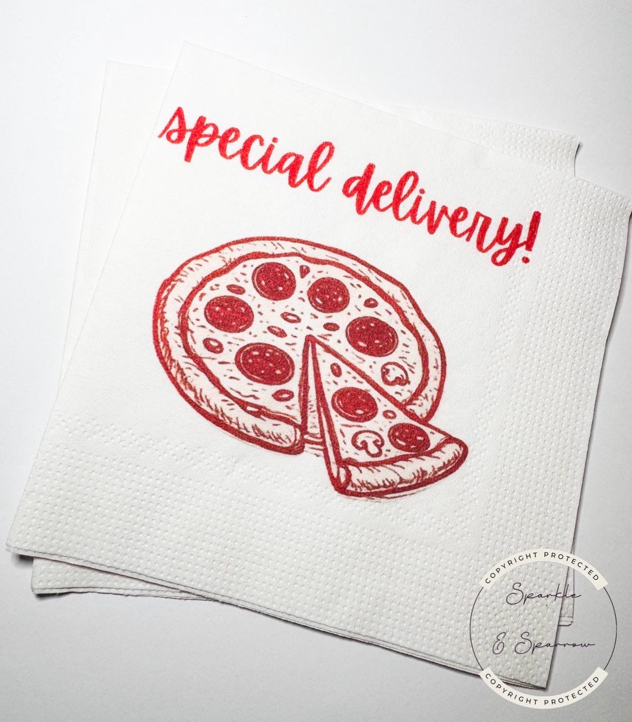 Special Delivery Slice Slice Baby Ciao Baby Red Pizza Baby Shower Red Bow Italian Baby Shower Cocktail, Luncheon or Dinner Napkins Set of 25