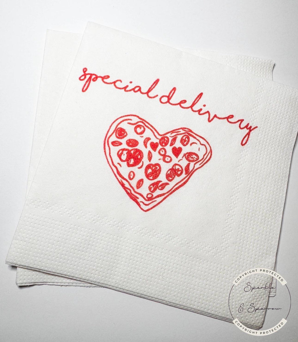 Special Delivery Slice Slice Baby Ciao Baby Red Pizza Baby Shower Red Bow Italian Baby Shower Cocktail, Luncheon or Dinner Napkins Set of 25
