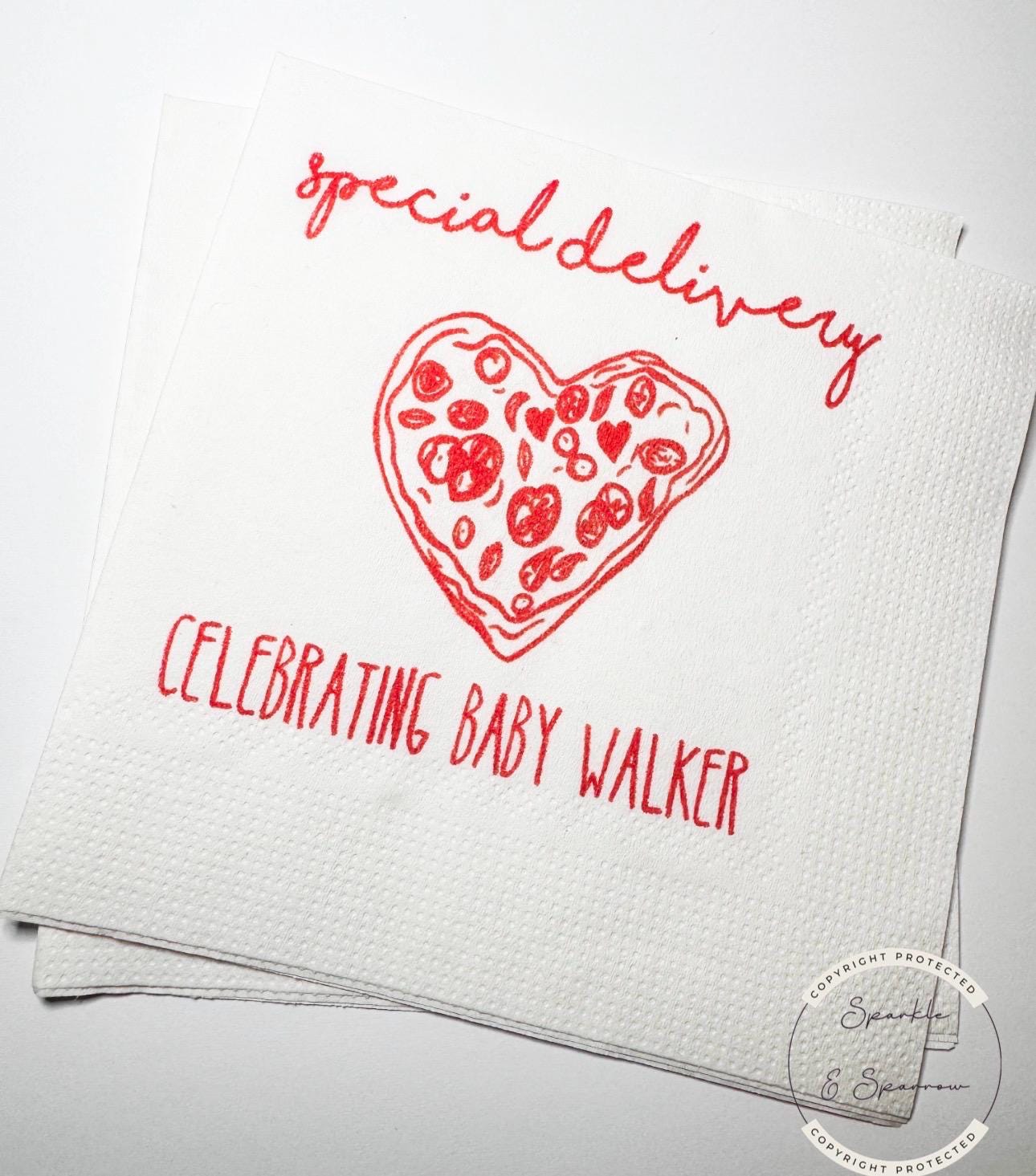 Special Delivery Slice Slice Baby Ciao Baby Red Pizza Baby Shower Red Bow Personalized Baby Cocktail, Luncheon or Dinner Napkins Set of 25