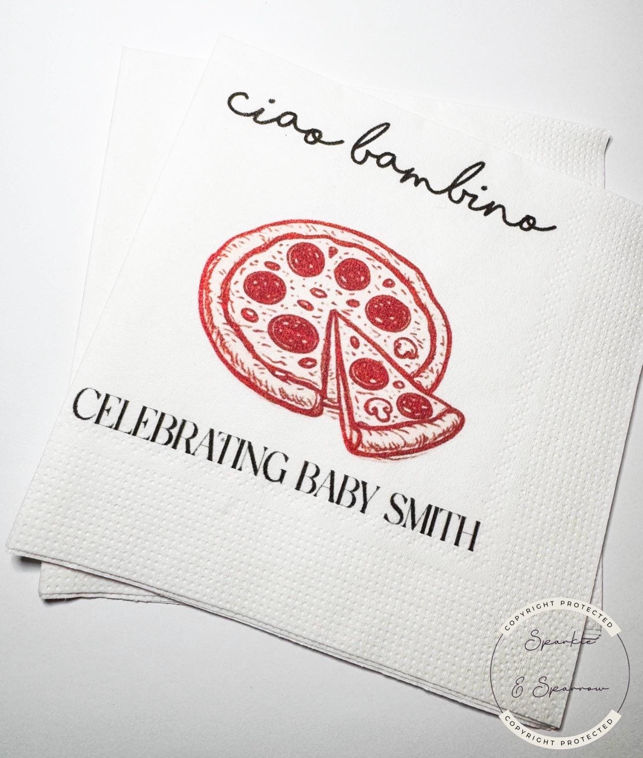 Ciao Bambino Red Pizza Baby Shower Ciao Baby Slice Slice Baby Shower Italian Personalized Cocktail, Luncheon or Dinner Napkins Set of 25