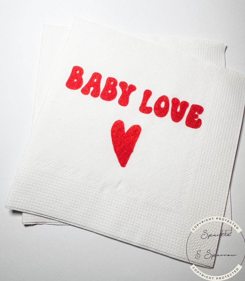 Baby Love A Little Sweetheart is on the Way Baby Shower Heart Valentines Red Baby Shower Cocktail, Luncheon or Dinner Napkins Set of 25