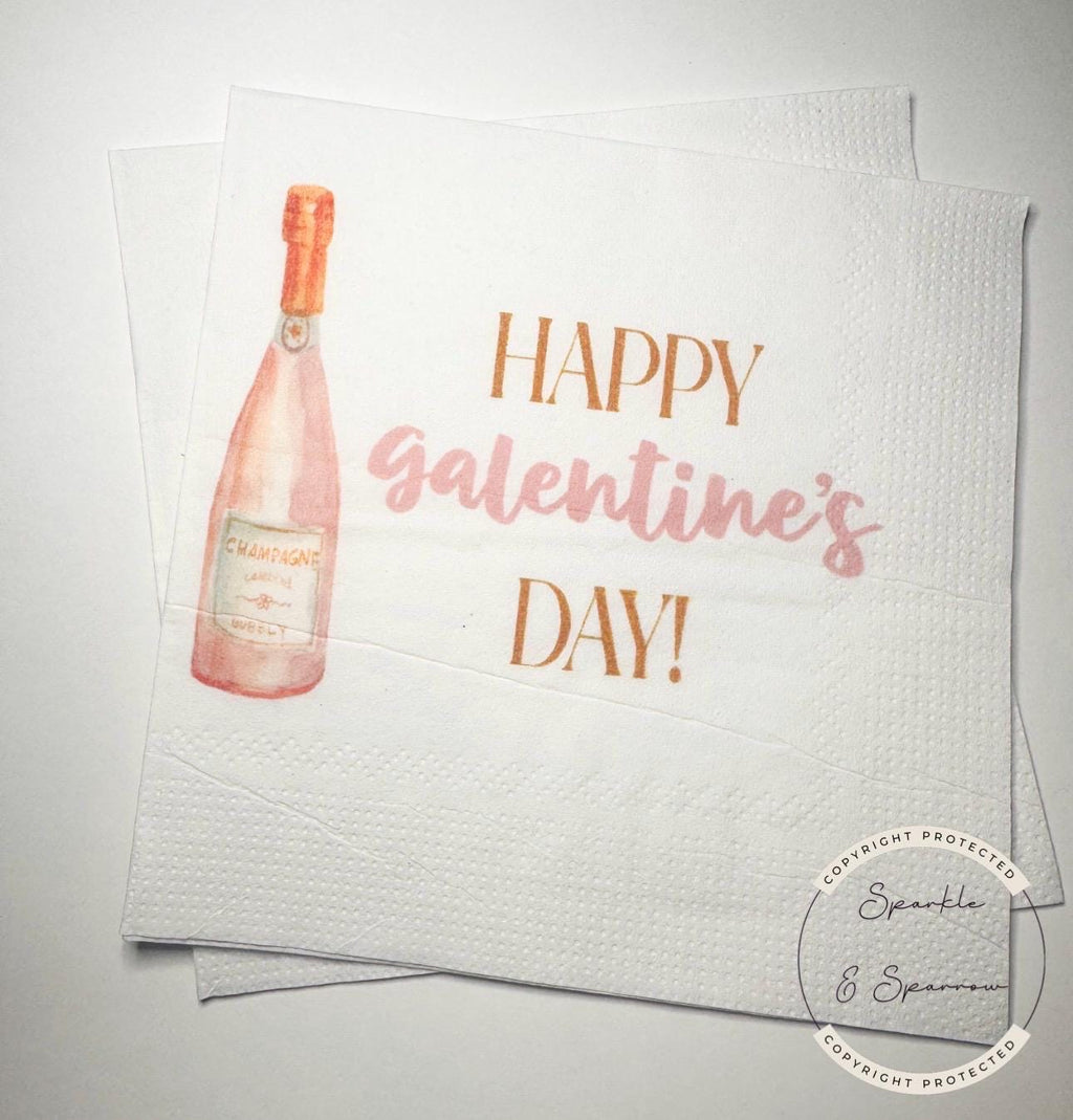 Galentines Day Pink Champagne Prosecco Favorite Things Party Galentines Day Gals Brunch Cocktail, Luncheon or Dinner Napkins, Set of 25