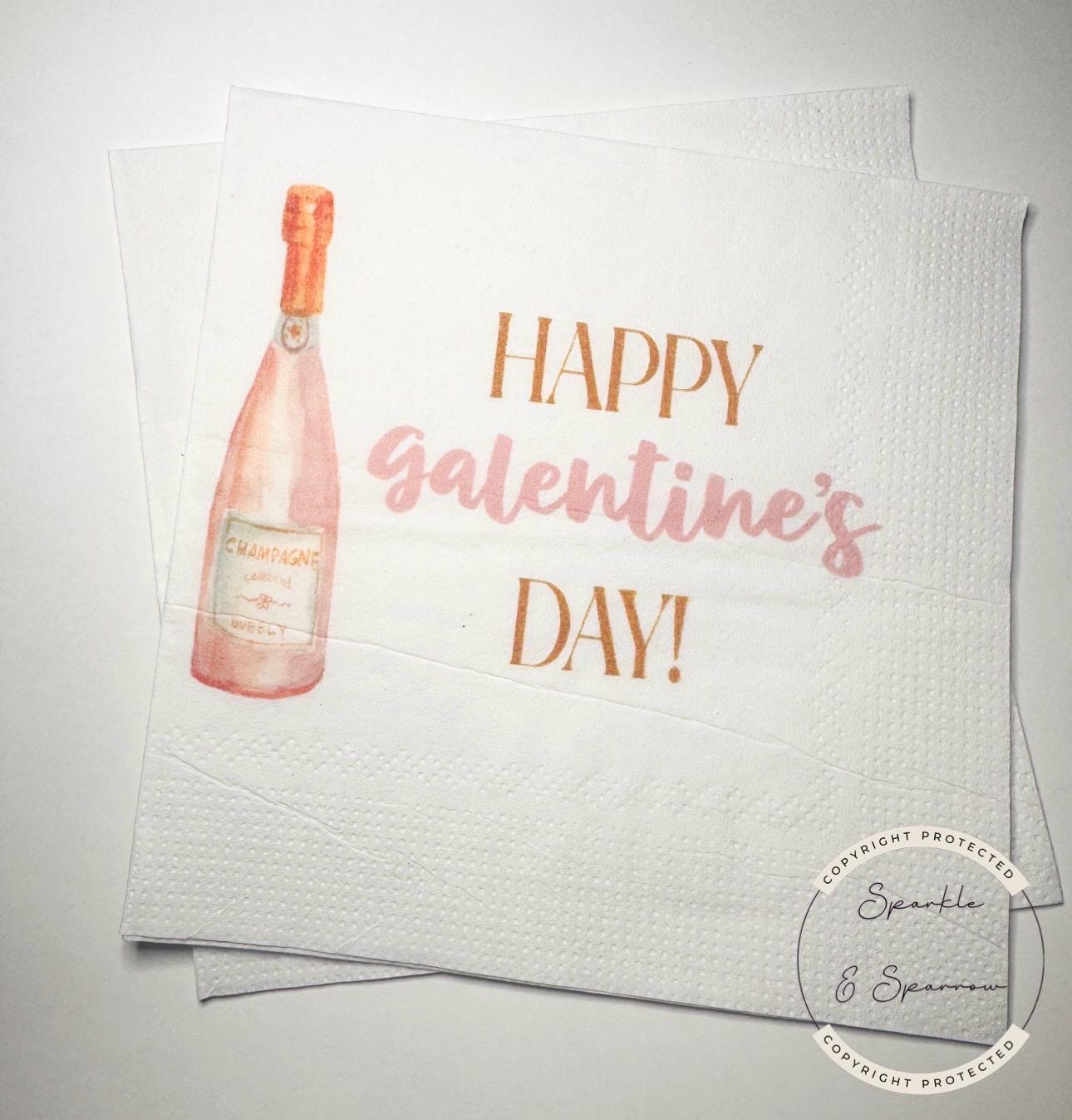 Galentines Day Pink Champagne Prosecco Favorite Things Party Galentines Day Gals Brunch Cocktail, Luncheon or Dinner Napkins, Set of 25