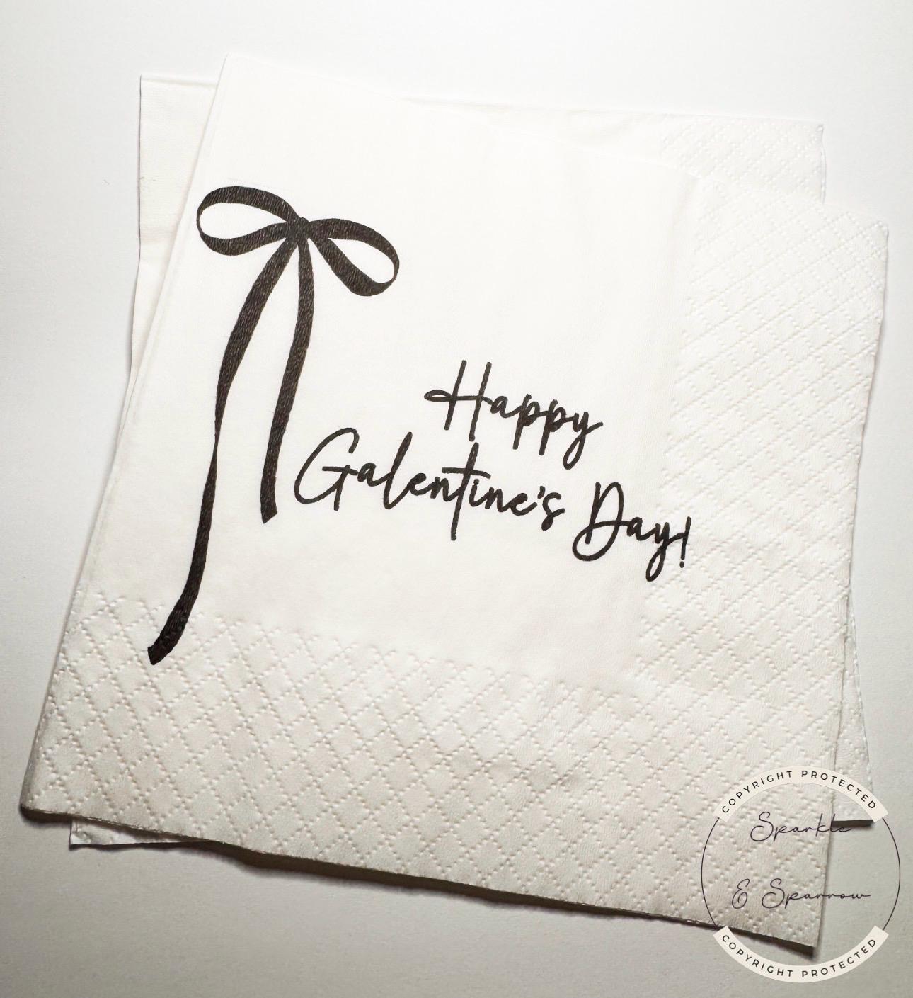 Galentine's Day Black Bow Favorite Things Party Galentines Day Brunch Valentines Black Cocktail, Luncheon or Dinner Napkins, Set of 25