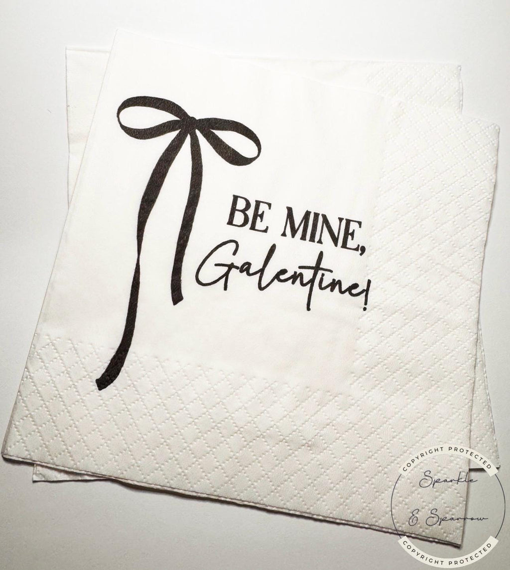 Galentine's Day Black Bow Favorite Things Party Galentines Day Brunch Valentines Black Cocktail, Luncheon or Dinner Napkins, Set of 25