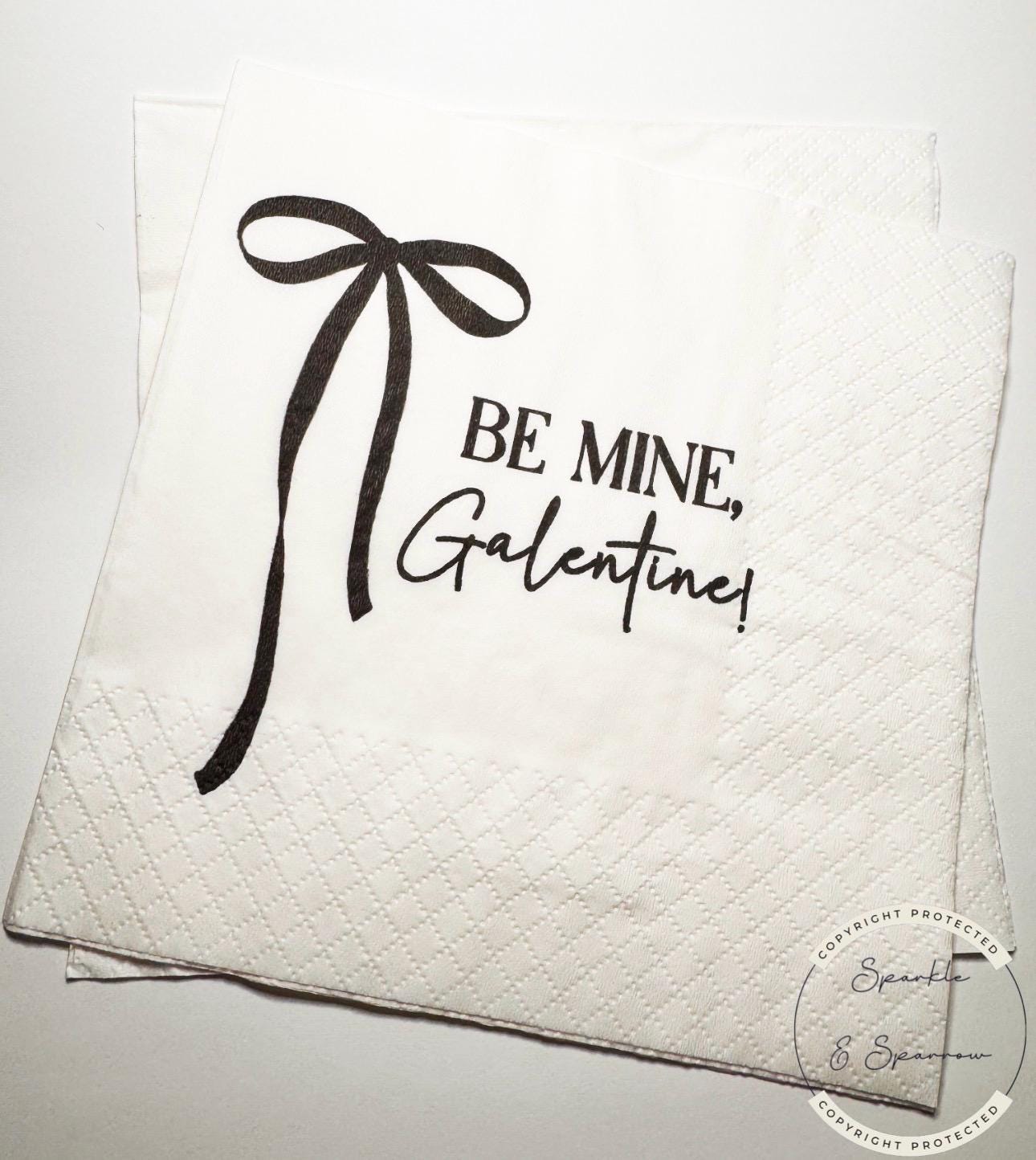 Galentine's Day Black Bow Favorite Things Party Galentines Day Brunch Valentines Black Cocktail, Luncheon or Dinner Napkins, Set of 25