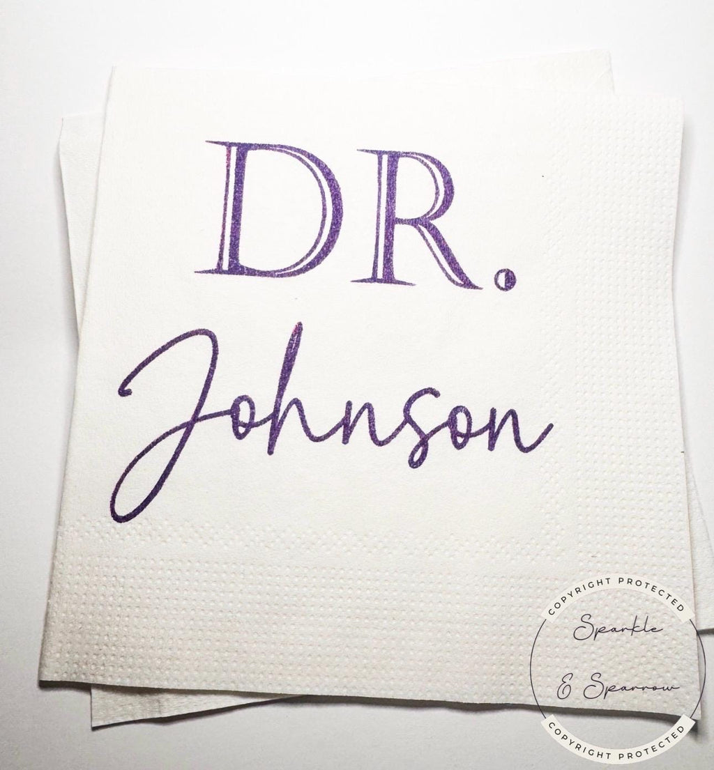 Medical School Doctor Med Graduation We Have a Doctor in the House Personalized Cocktail, Luncheon or Dinner Napkins Set of 25