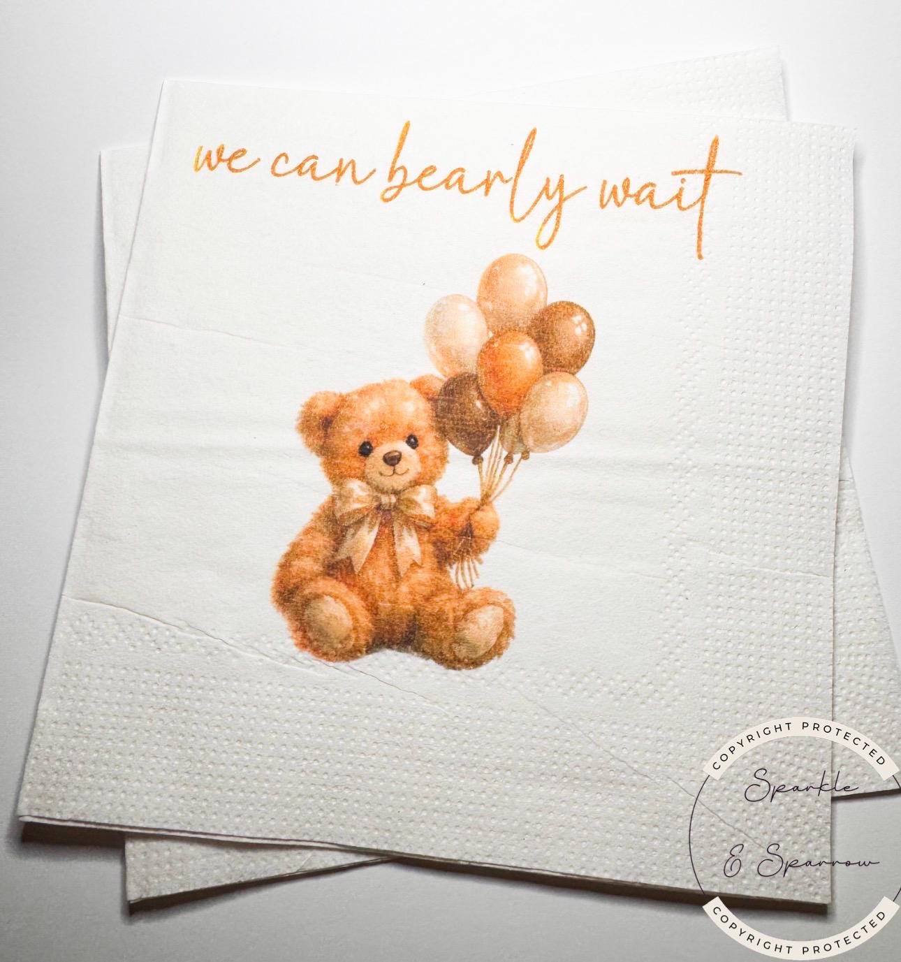 Teddy Bear Baby Shower We can Bearly Wait Shower Neutral Brown Gold Bear Balloons Baby Shower Cocktail, Luncheon or Dinner Napkins Set of 25