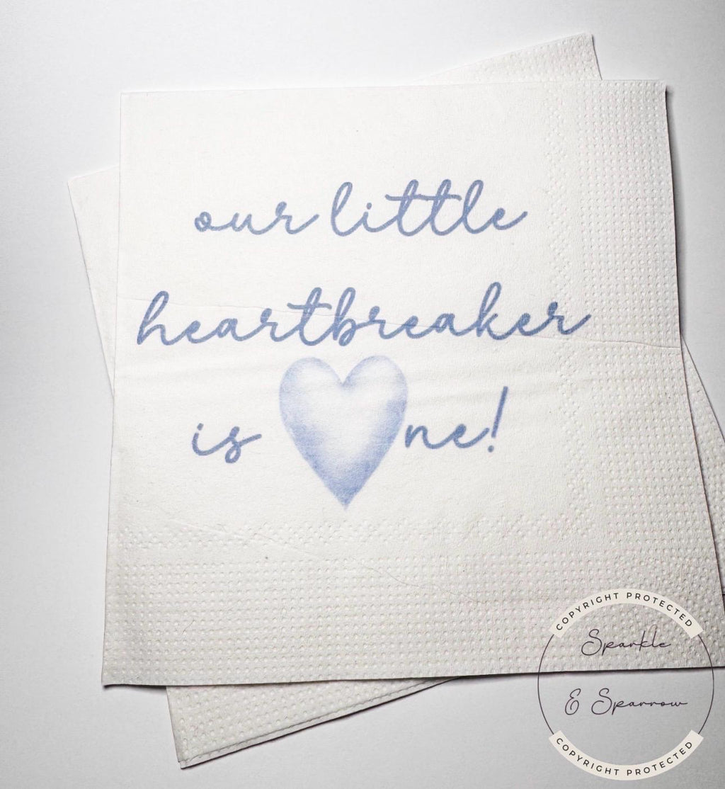 Our Little Heartbreaker is One 1st Birthday Party Heart Valentines First Birthday Cocktail, Luncheon or Dinner Napkins Set of 25
