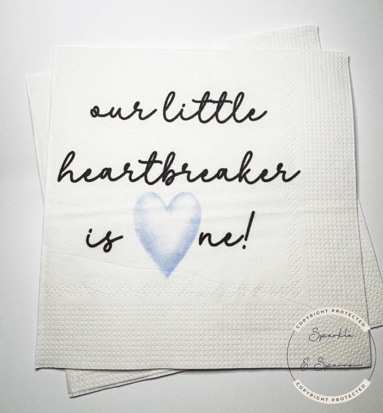Our Little Heartbreaker is One 1st Birthday Party Heart Valentines First Birthday Cocktail, Luncheon or Dinner Napkins Set of 25
