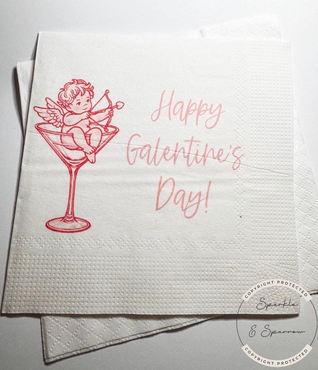 Galentines Day Pink Red Martini Cocktail Favorite Things Party Galentines Day Gals Brunch Cocktail, Luncheon or Dinner Napkins, Set of 25