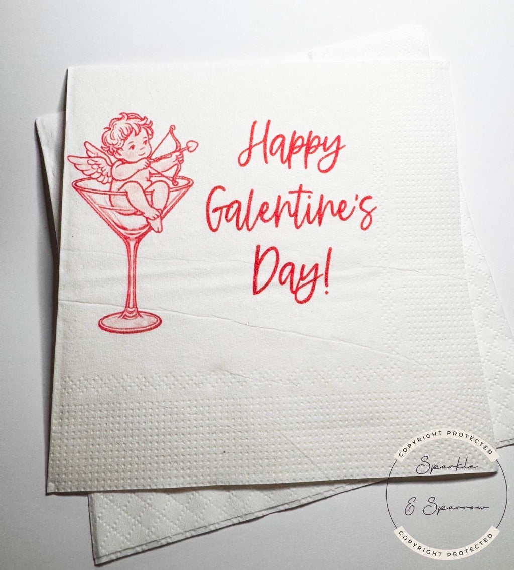 Galentines Day Pink Red Martini Cocktail Favorite Things Party Galentines Day Gals Brunch Cocktail, Luncheon or Dinner Napkins, Set of 25