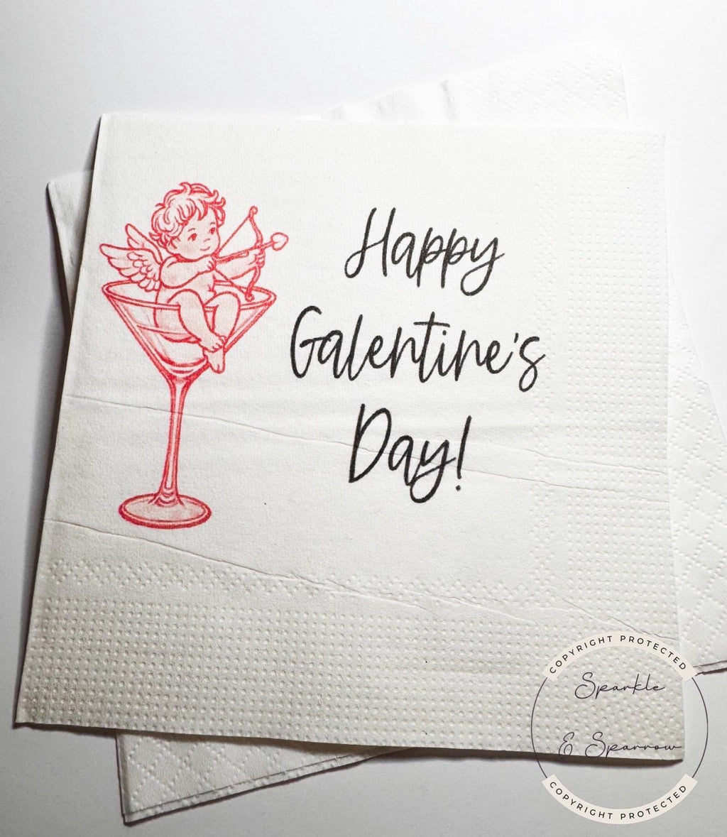 Galentines Day Pink Red Martini Cocktail Favorite Things Party Galentines Day Gals Brunch Cocktail, Luncheon or Dinner Napkins, Set of 25