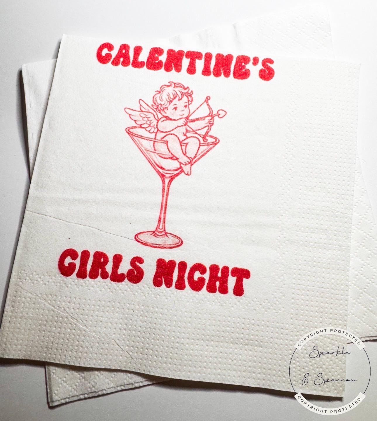 Galentines Day Girls Night Pink Red Martini Cocktail Favorite Things Party Galentines Day Cocktail, Luncheon or Dinner Napkins, Set of 25