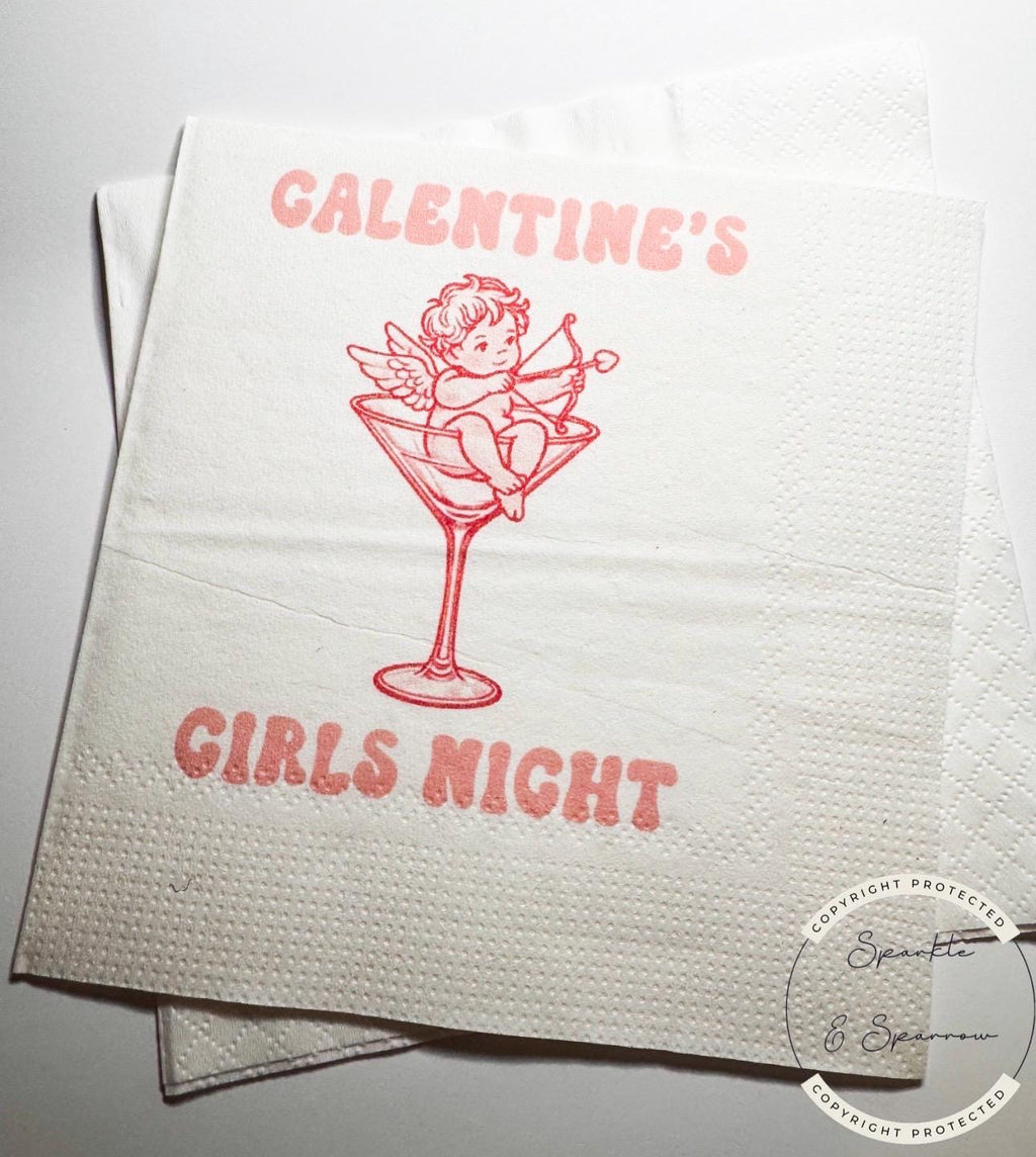 Galentines Day Girls Night Pink Red Martini Cocktail Favorite Things Party Galentines Day Cocktail, Luncheon or Dinner Napkins, Set of 25