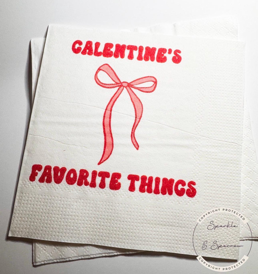 Favorite Things Party Galentines Day Brunch Pink Red Bow Galentine's Valentines Day Party Cocktail, Luncheon or Dinner Napkins, Set of 25