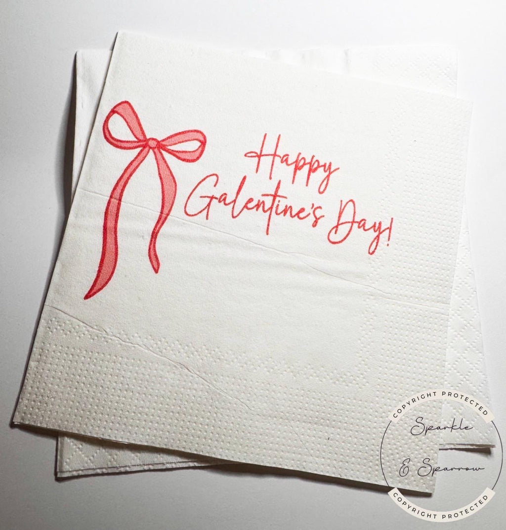 Red Bow Galentines Day Pink Red Bow Favorite Things Party Galentines Day Brunch Valentines Cocktail, Luncheon or Dinner Napkins, Set of 25