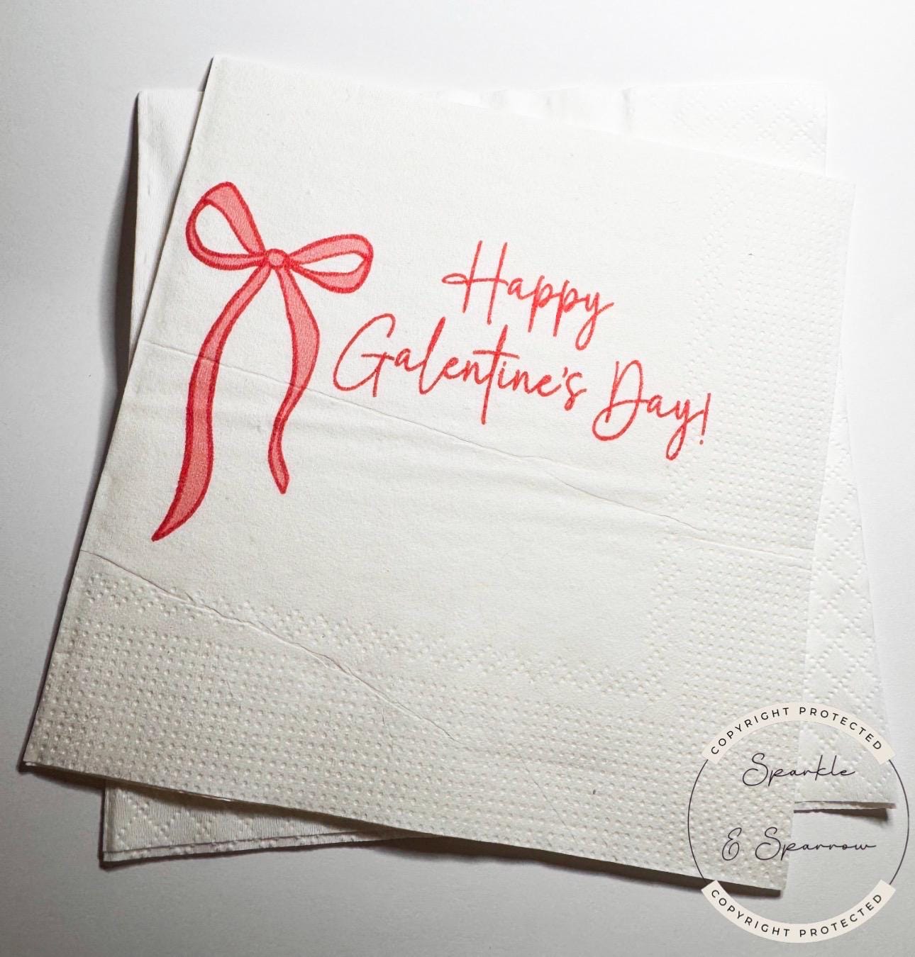 Red Bow Galentines Day Pink Red Bow Favorite Things Party Galentines Day Brunch Valentines Cocktail, Luncheon or Dinner Napkins, Set of 25