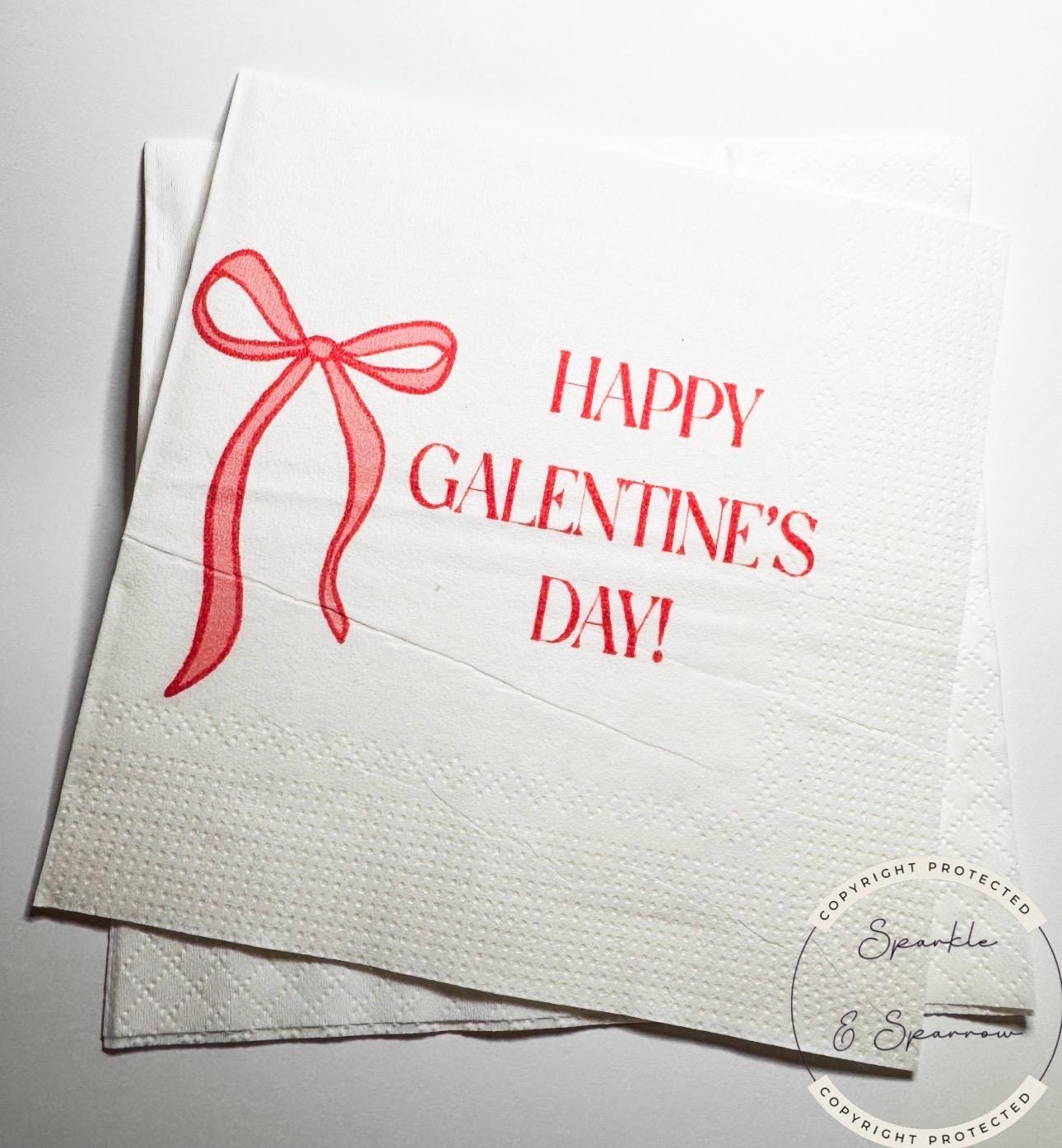 Red Bow Galentines Day Pink Red Bow Favorite Things Party Galentines Day Brunch Valentines Cocktail, Luncheon or Dinner Napkins, Set of 25