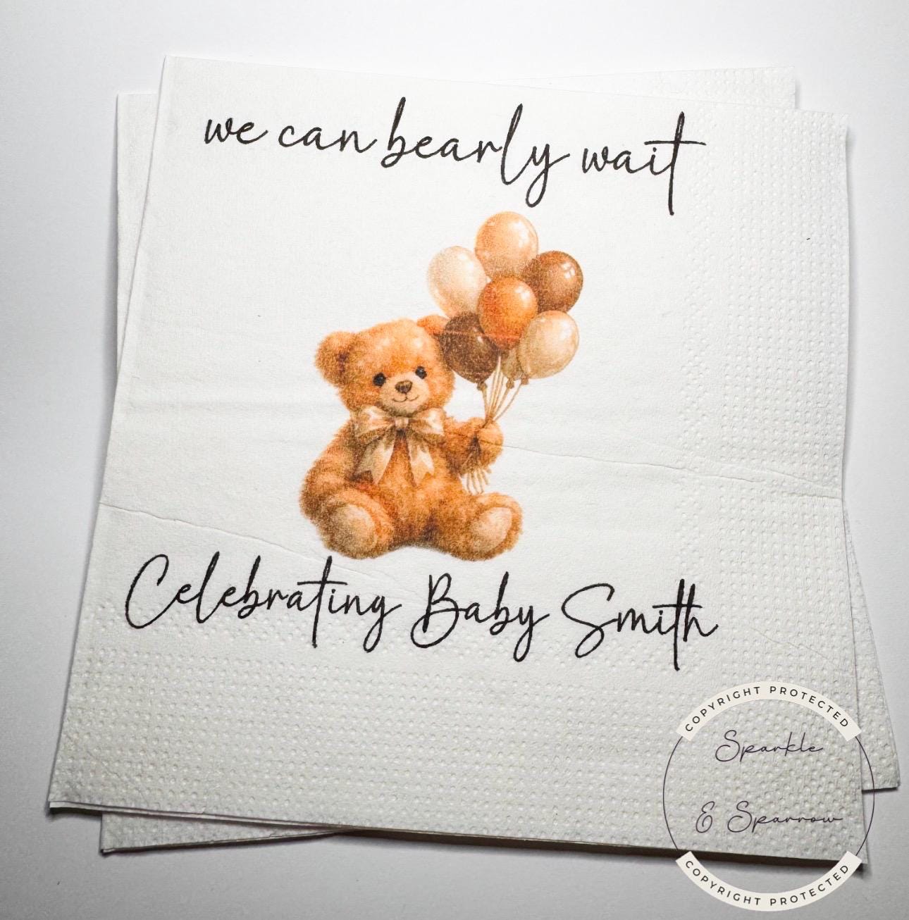 Teddy Bear Baby Shower We can Bearly Wait Brown Bow Shower Balloons Baby Shower Personalized Cocktail, Luncheon or Dinner Napkins Set of 25