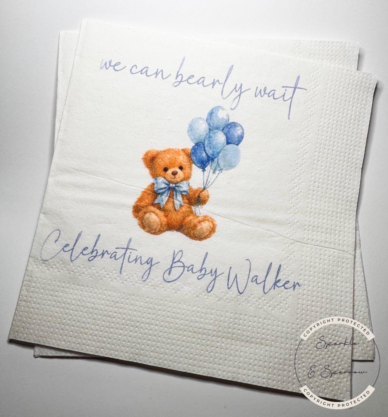 Teddy Bear Baby Shower We can Bearly Wait Brown Bow Shower Balloons Baby Shower Personalized Cocktail, Luncheon or Dinner Napkins Set of 25
