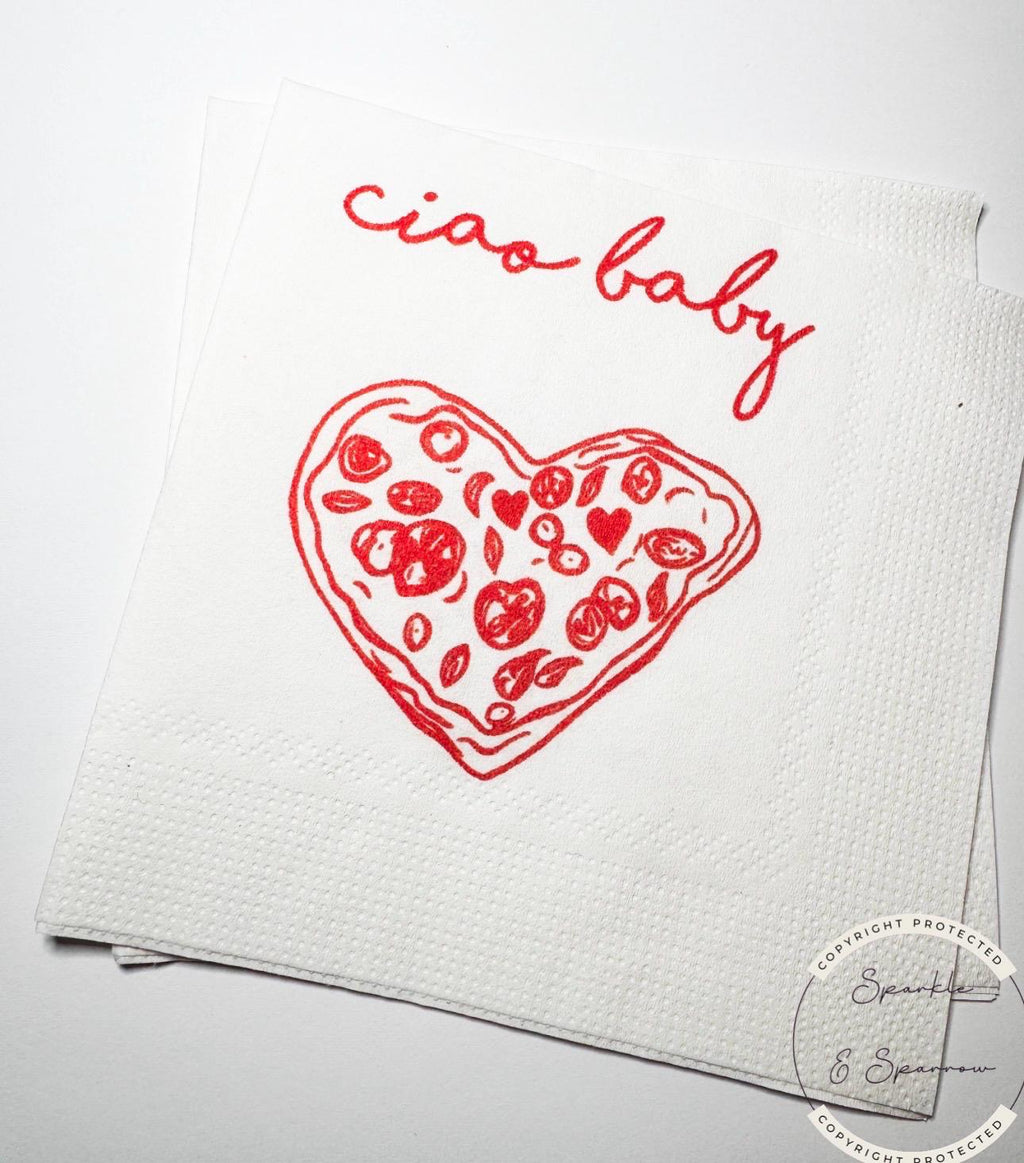 Ciao Baby Red Pizza Baby Shower Ciao Bambino Slice Slice Baby Shower Italian Baby Shower Cocktail, Luncheon or Dinner Napkins Set of 25