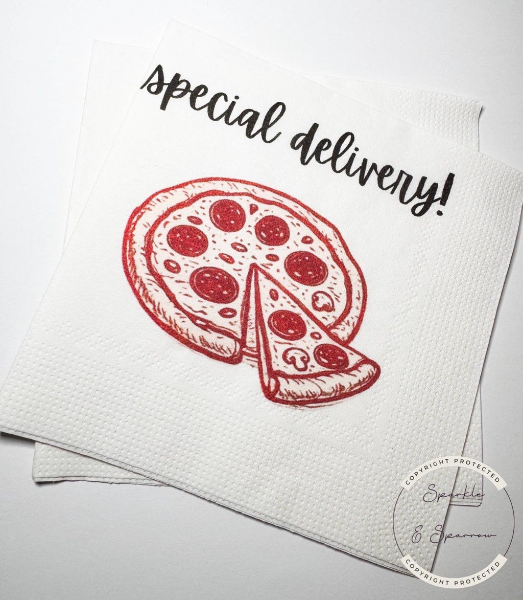 Special Delivery Slice Slice Baby Ciao Baby Red Pizza Baby Shower Red Bow Italian Baby Shower Cocktail, Luncheon or Dinner Napkins Set of 25