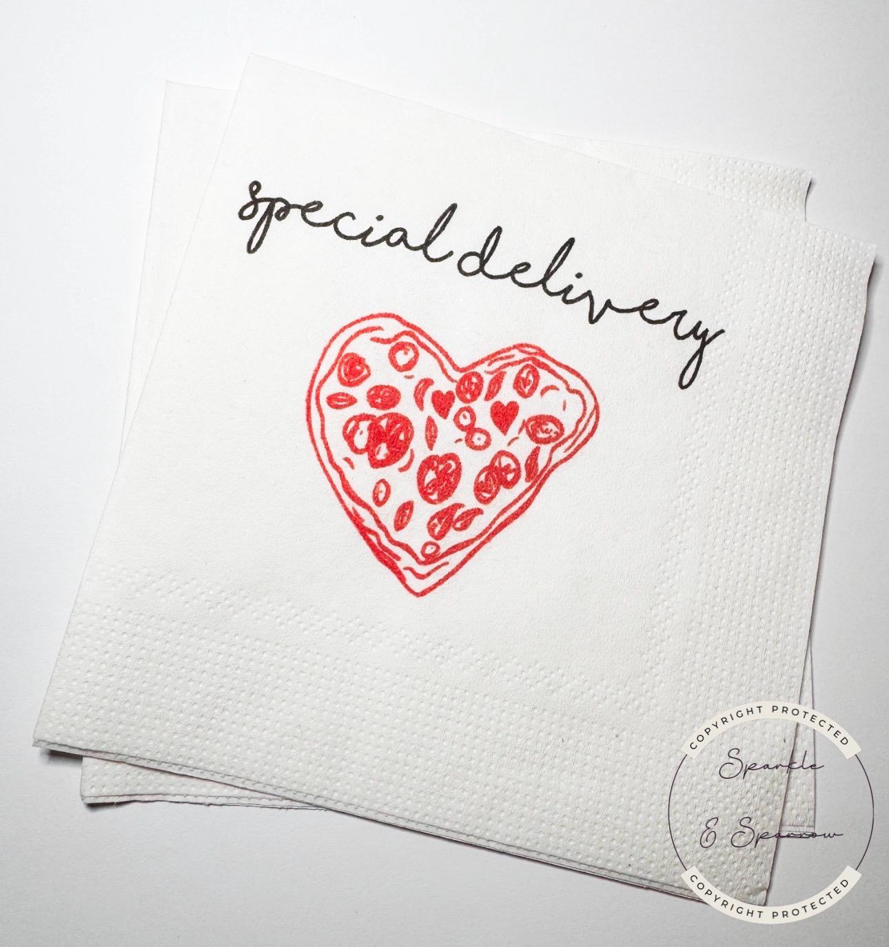 Special Delivery Slice Slice Baby Ciao Baby Red Pizza Baby Shower Red Bow Italian Baby Shower Cocktail, Luncheon or Dinner Napkins Set of 25