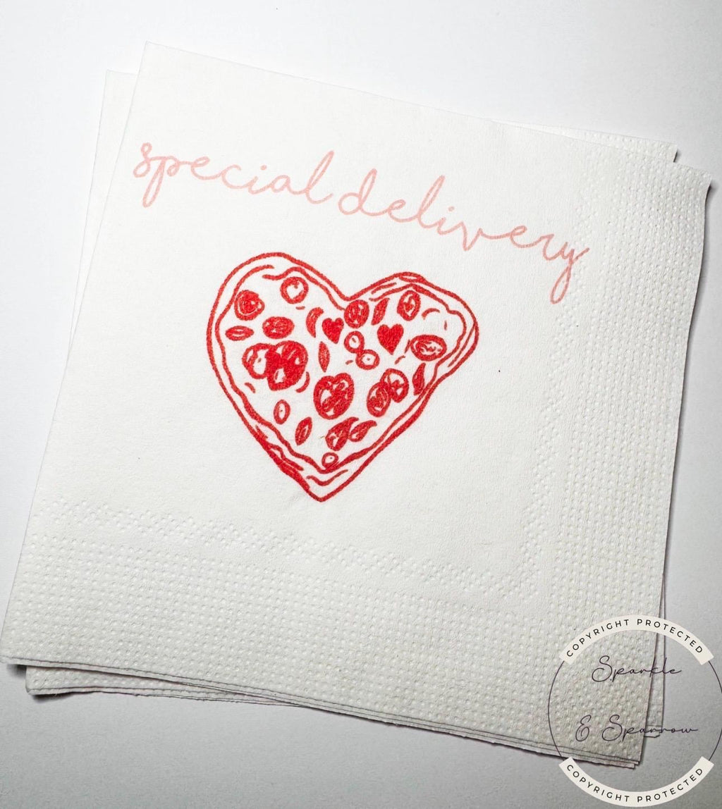 Special Delivery Slice Slice Baby Ciao Baby Red Pizza Baby Shower Red Bow Italian Baby Shower Cocktail, Luncheon or Dinner Napkins Set of 25