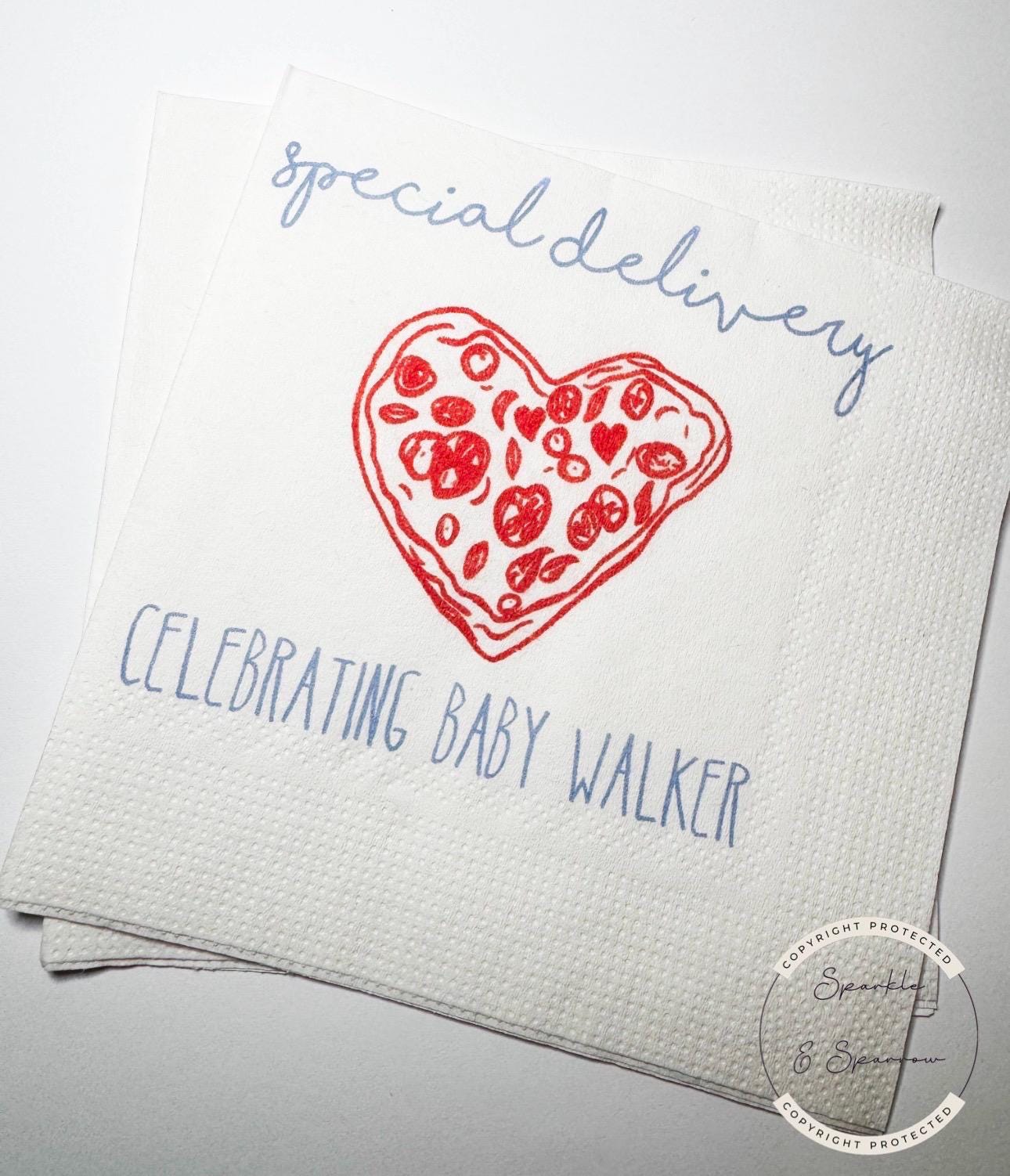 Special Delivery Slice Slice Baby Ciao Baby Red Pizza Baby Shower Red Bow Personalized Baby Cocktail, Luncheon or Dinner Napkins Set of 25
