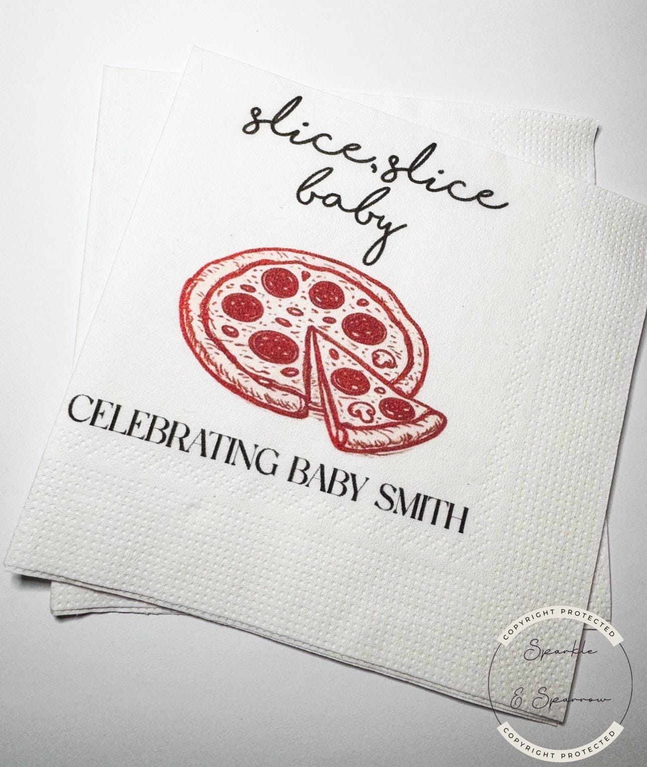 Slice Slice Baby Ciao Baby Red Pizza Baby Shower Ciao Bambino Shower Italian Personalized Cocktail, Luncheon or Dinner Napkins Set of 25
