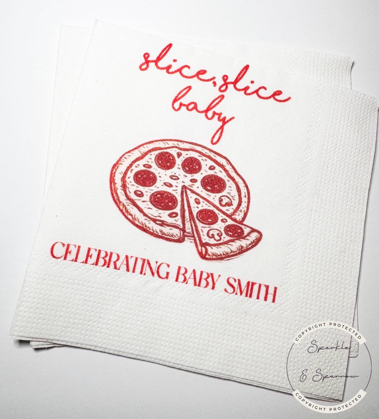 Slice Slice Baby Ciao Baby Red Pizza Baby Shower Ciao Bambino Shower Italian Personalized Cocktail, Luncheon or Dinner Napkins Set of 25