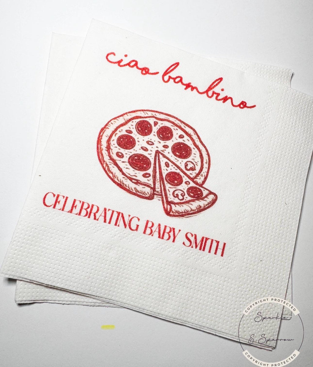 Ciao Bambino Red Pizza Baby Shower Ciao Baby Slice Slice Baby Shower Italian Personalized Cocktail, Luncheon or Dinner Napkins Set of 25
