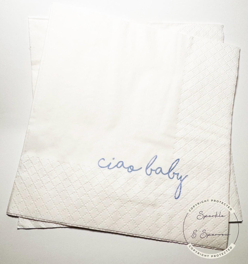 Ciao Baby Blue Italian Baby Shower Ciao Bambino Blue Coastal Baby Shower Summer Italian Cocktail, Luncheon or Dinner Napkins Set of 25