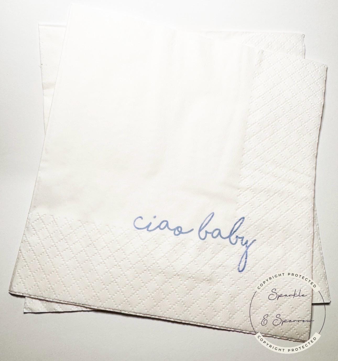 Ciao Baby Blue Italian Baby Shower Ciao Bambino Blue Coastal Baby Shower Summer Italian Cocktail, Luncheon or Dinner Napkins Set of 25