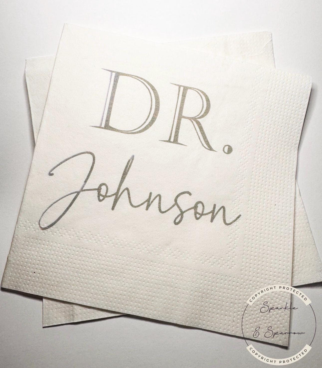 Medical School Doctor Med Graduation We Have a Doctor in the House Personalized Cocktail, Luncheon or Dinner Napkins Set of 25