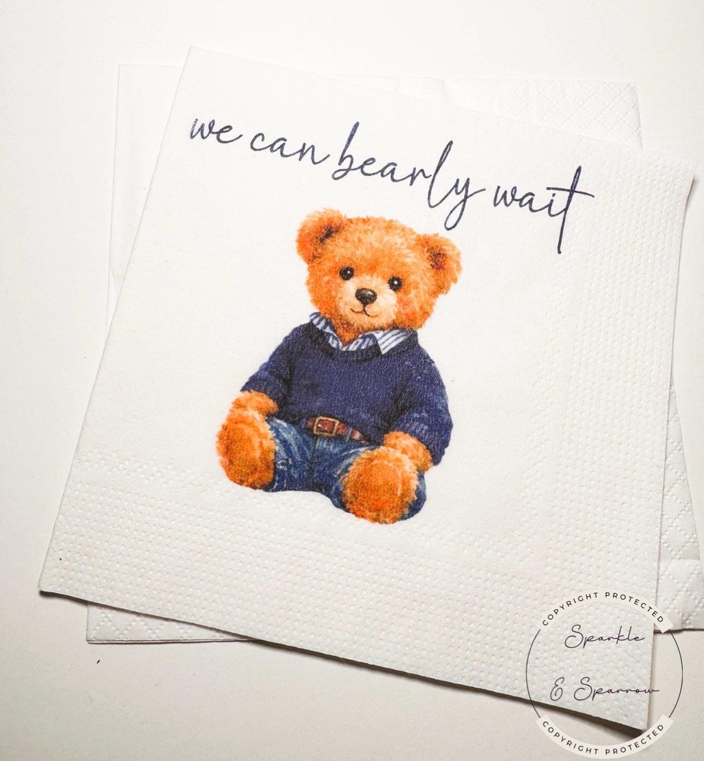 Teddy Bear Baby Shower We can Bearly Wait Shower Preppy Bear Sweater Bear Classic Baby Shower Cocktail, Luncheon or Dinner Napkins Set of 25