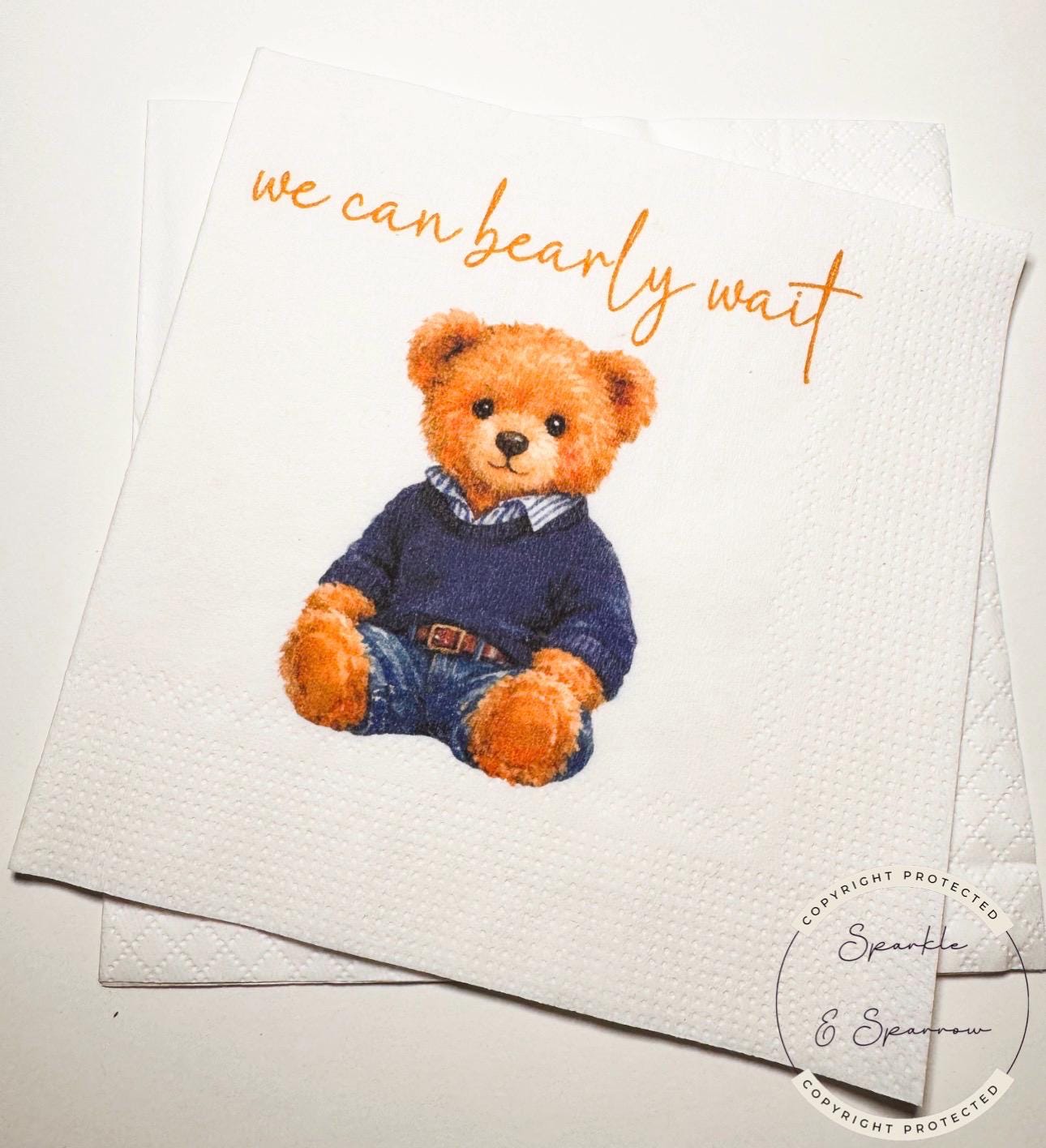 Teddy Bear Baby Shower We can Bearly Wait Shower Preppy Bear Sweater Bear Classic Baby Shower Cocktail, Luncheon or Dinner Napkins Set of 25
