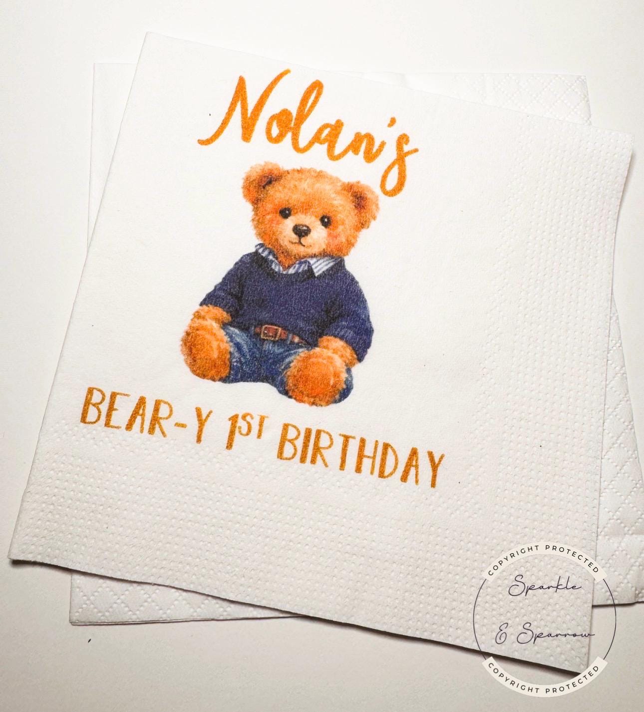 Teddy Bear Birthday Beary 1st Birthday First Birthday American Bear Preppy Bear Personalized Cocktail, Luncheon or Dinner Napkins Set of 25