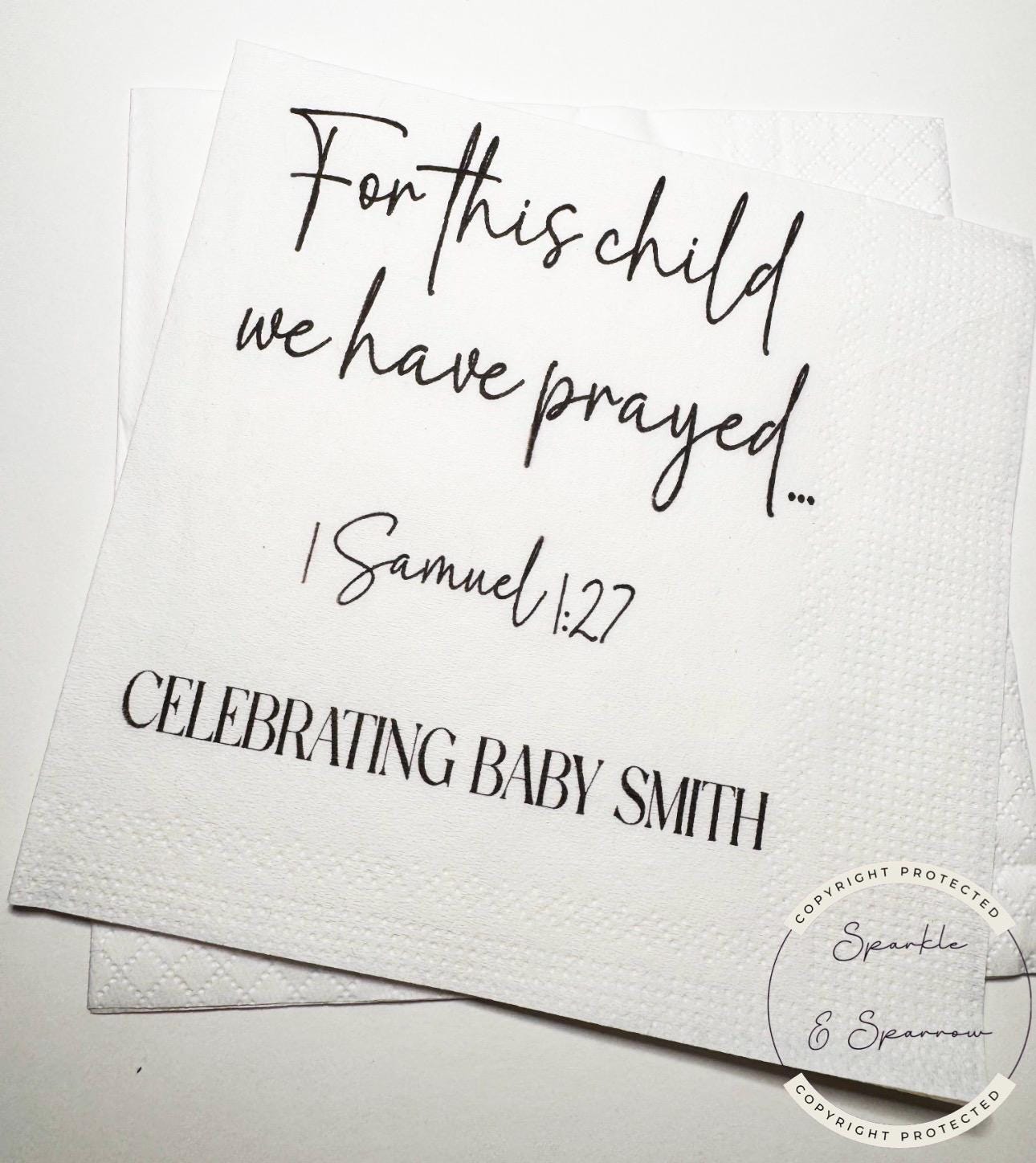 For This Child We Have Prayed Baby Shower Rainbow Baby Gender Reveal Christian Personalized Cocktail, Luncheon or Dinner Napkins Set of 25