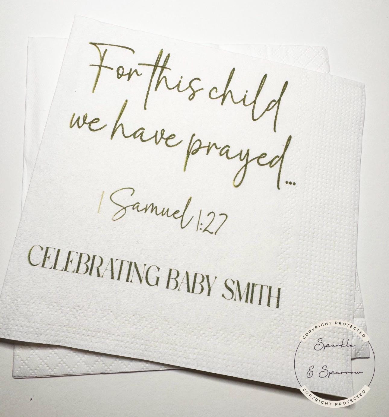 For This Child We Have Prayed Baby Shower Rainbow Baby Gender Reveal Christian Personalized Cocktail, Luncheon or Dinner Napkins Set of 25