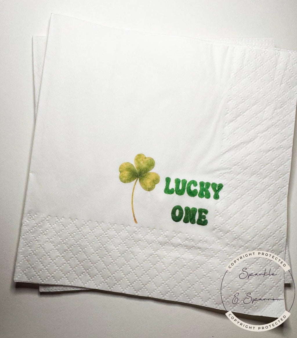 Lucky One Green Shamrock Birthday Party St. Patrick's Day Birthday Party Green Shamrock Cocktail, Lunch or Dinner Napkins, Set of 25